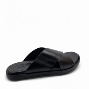 Black Leather Slippers for Men Cross Strap Comfortable Stylish Casual Sandals Pakistan
