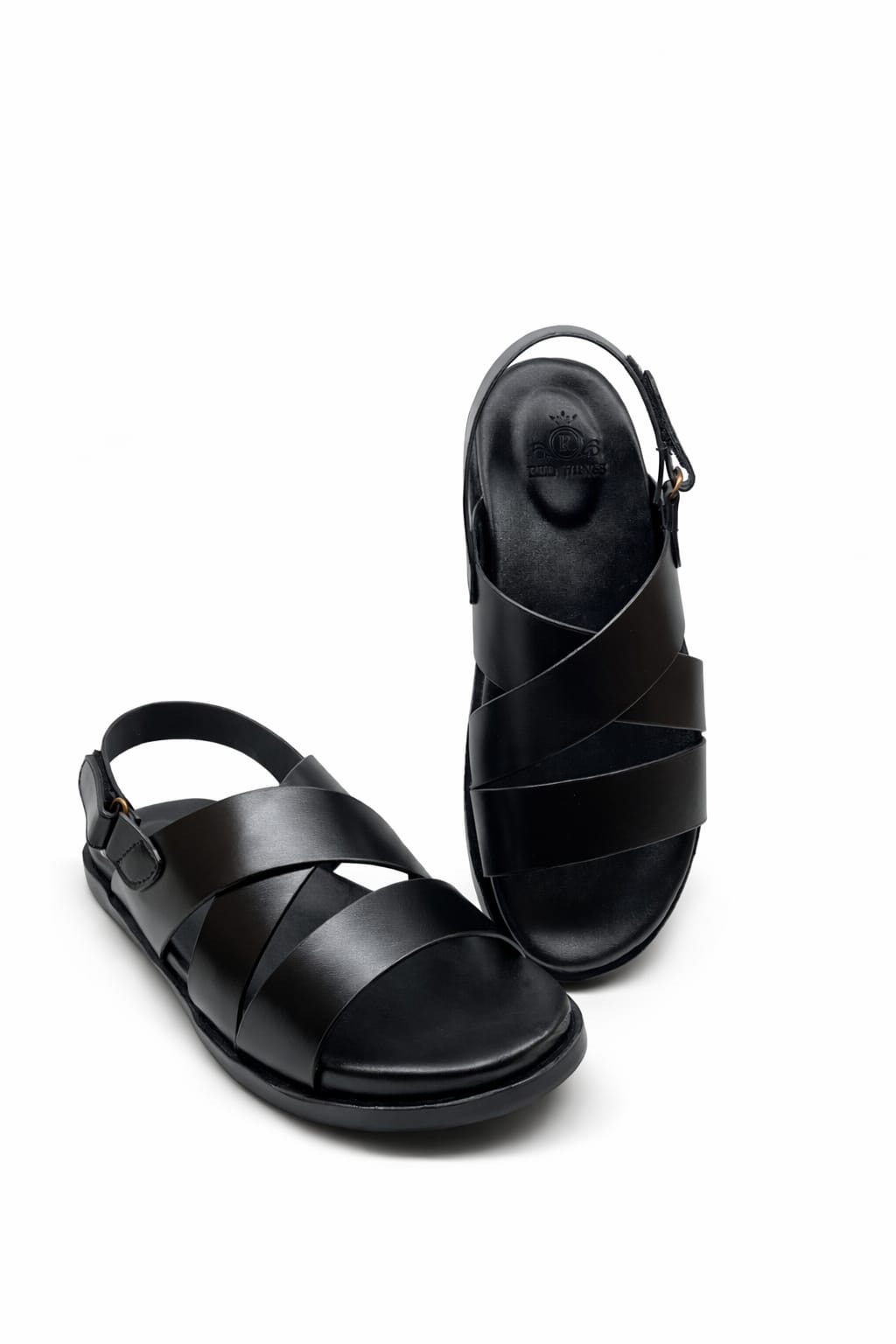 Black Leather Sandals for Men Cross Strap Back Strap Comfortable Stylish Casual Wear Pakistan - Image 2