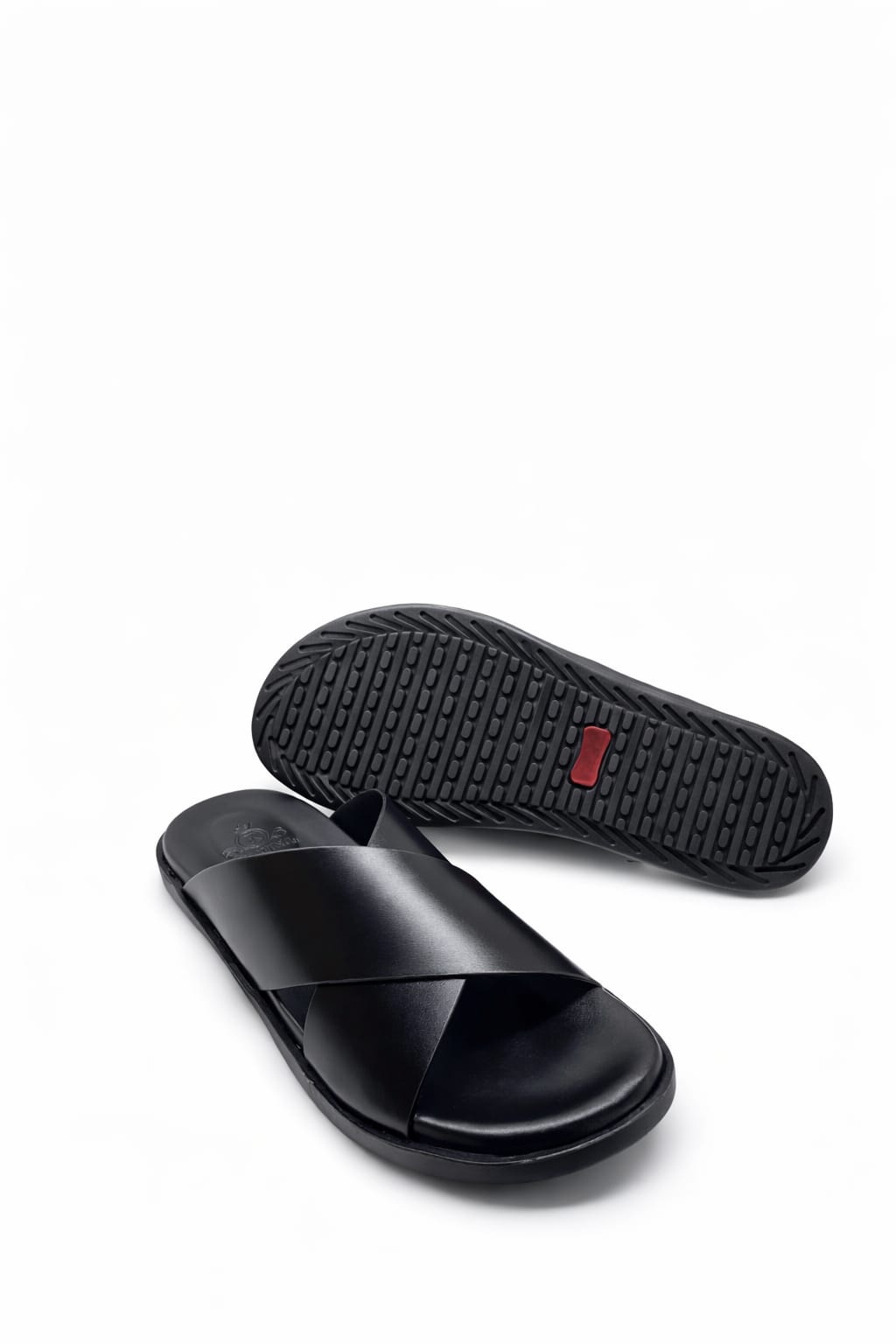 Black Leather Slippers for Men Cross Strap Comfortable Stylish Casual Sandals Pakistan - Image 3