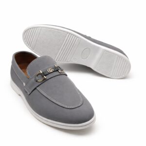 Grey Suede Loafers for Men Slip On Formal Casual Shoes with Metal Bit Pakistan