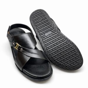 Black Leather Sandals for Men Cross Strap Back Strap Casual Sandals Pakistan