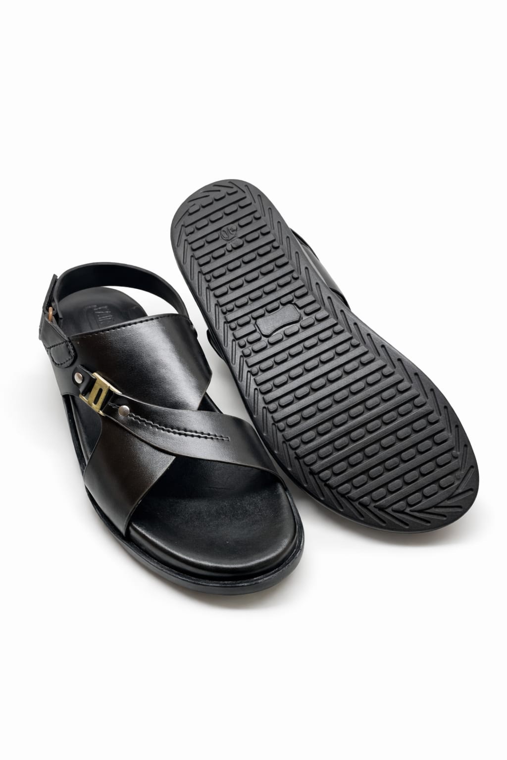 Black Leather Sandals for Men Cross Strap Back Strap Casual Sandals Pakistan