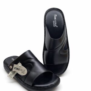 Black Leather Slippers for Men Closed Upper Comfortable Premium Slides Pakistan