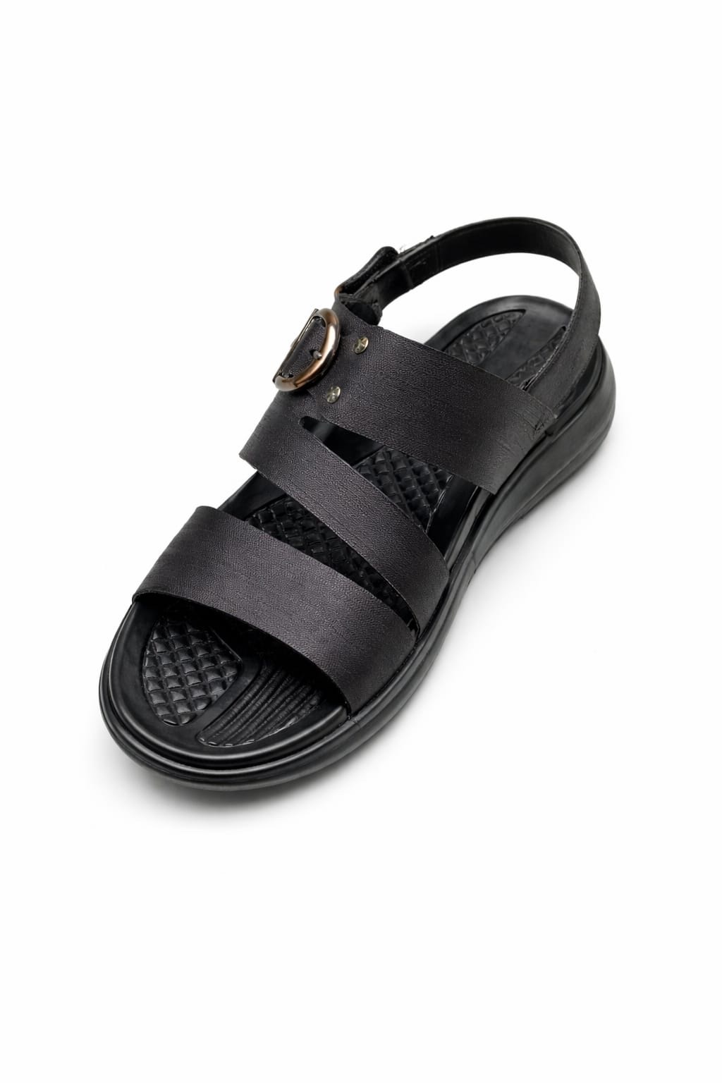 Black Buckle Strap Sandals for Men Comfortable Back Strap Casual Sandals Pakistan - Image 3