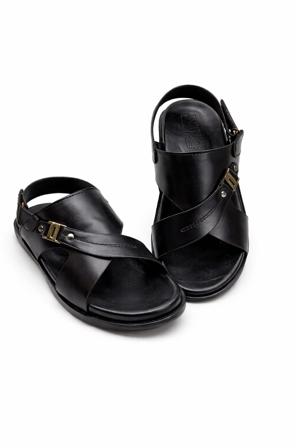 Black Leather Sandals for Men Cross Strap Back Strap Casual Sandals Pakistan - Image 2