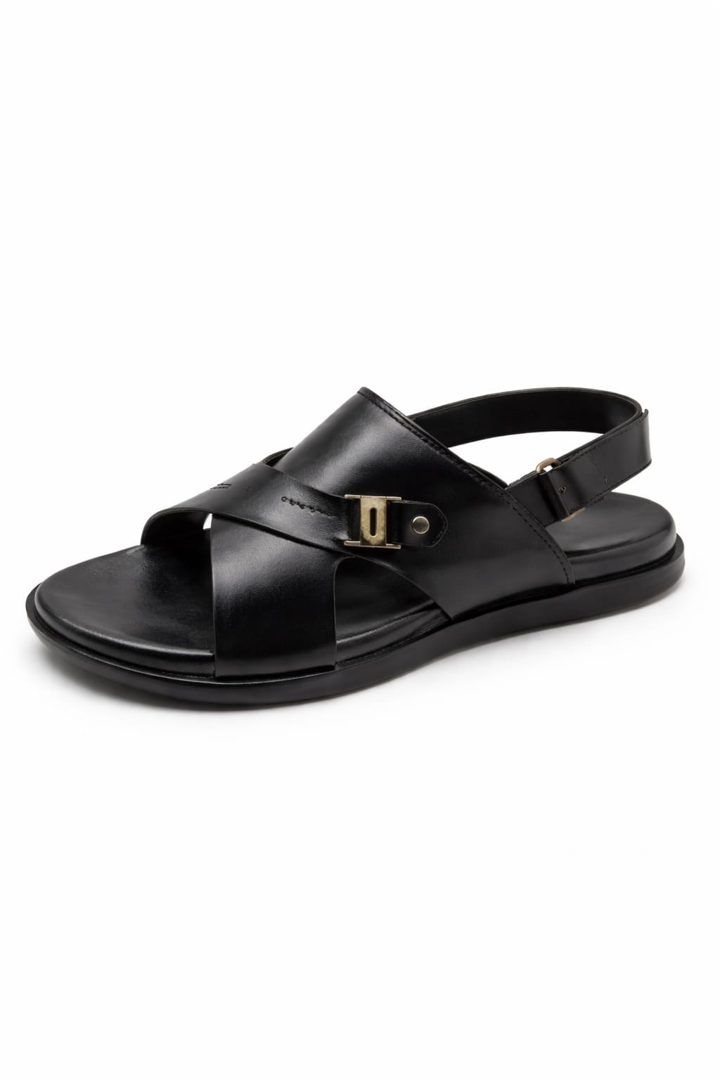 Black Leather Sandals for Men Cross Strap Back Strap Casual Sandals Pakistan - Image 3