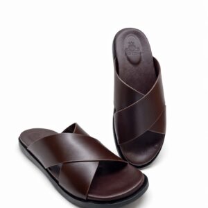 Brown Leather Slippers for Men Cross Strap Comfortable Stylish Casual Chappal Pakistan