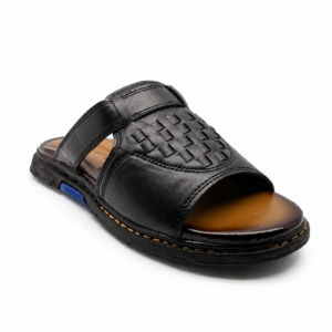 Black Slippers for Men Woven Design Comfortable Casual Slip On Summer Chappal Pakistan