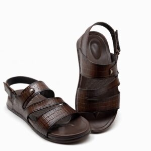 Brown Leather Sandals for Men Textured Multi Strap Back Strap Comfortable Stylish Casual Wear Pakistan