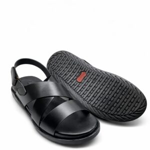 Black Leather Sandals for Men Cross Strap Back Strap Comfortable Stylish Casual Wear Pakistan