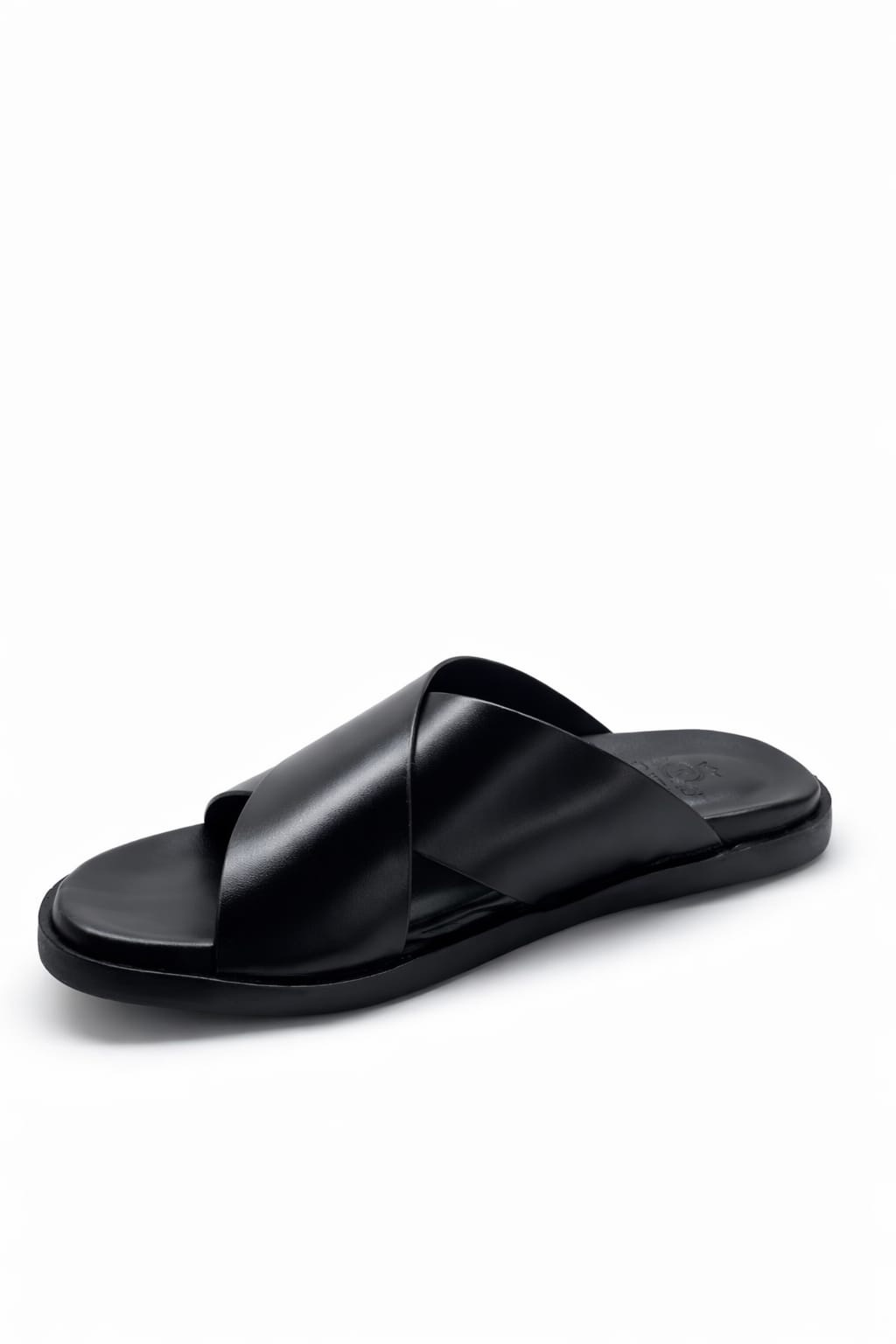 Black Leather Slippers for Men Cross Strap Comfortable Stylish Casual Sandals Pakistan - Image 2